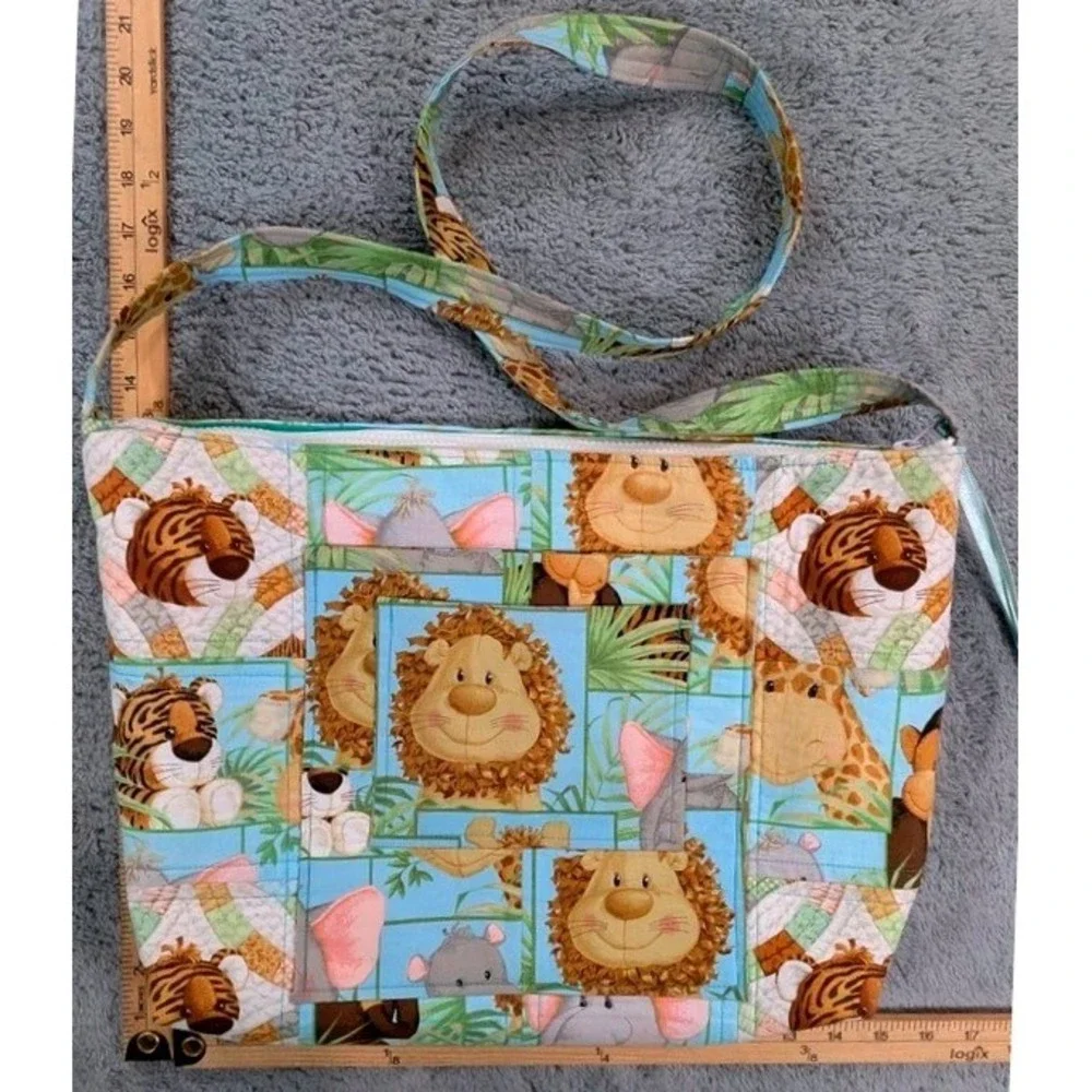 Handmade Quilted Jungle Safari Tote w/ Matching Fabric Insert By Nora Susor